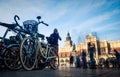 Bicycle parking on the background of Krakow square