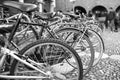 Bicycle parking. Black and white photo