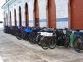 Bicycle parking. Ecoactivism. People refuse gasoline vehicles Royalty Free Stock Photo