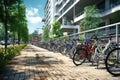 Bicycle Parking Filled with Bicycles, Eco-Friendly Transportation Symbol Royalty Free Stock Photo