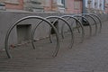 Bicycle parking in the form of hoops dug into the ground Royalty Free Stock Photo