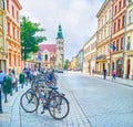 The bicycle parking in Grodzka street, Krakow, Poland Royalty Free Stock Photo