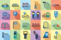 Bicycle parking icons set flat vector. Bike park