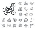 Bicycle parking line icon. City bike transport sign. Plane, supply chain and place location. Vector Royalty Free Stock Photo