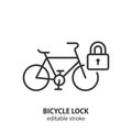 Bicycle parking lock line icon. Bike padlock outline vector symbol. Theft protection illustration. Editable stroke Royalty Free Stock Photo