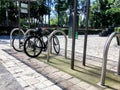 Bicycle parking in a park Royalty Free Stock Photo