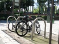Bicycle parking in a park Royalty Free Stock Photo