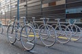 Bicycle Parking racks in the form of a Bicycle made of metal pipes Royalty Free Stock Photo