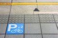 Bicycle parking sign at mass rapid transit train MRT platform Royalty Free Stock Photo