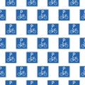 Bicycle parking sign seamless pattern isolated on white background Royalty Free Stock Photo