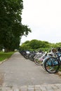 Bicycle parking space at a kids school Royalty Free Stock Photo