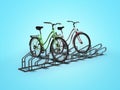 Bicycle parking for ten hairpieces with two hairpieces parked isolated 3d render on blue background with shadow Royalty Free Stock Photo