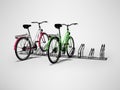 Bicycle parking with two bicycles parked 3d render on gray background with shadow Royalty Free Stock Photo