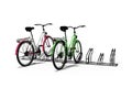 Bicycle parking with two bicycles parked 3d render on white background with shadow Royalty Free Stock Photo