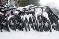 Row of bicycles covered with snow Royalty Free Stock Photo