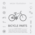 Bicycle parts and accessories. Line icons set. Vector. Royalty Free Stock Photo