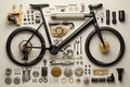 Bicycle parts and tools on green background. Top view. Flat lay Royalty Free Stock Photo