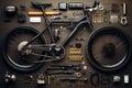 Bicycle parts and tools on green background. Top view. Flat lay Royalty Free Stock Photo