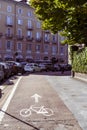 Bicycle path along via Alberto da Giussano in Milan, Italy