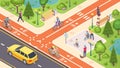 Bicycle path, bike road lane isometric city street Royalty Free Stock Photo