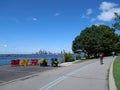 A bicycle path known as the Waterfront Trail in Toronto beside Lake Ontario Royalty Free Stock Photo