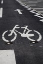Bicycle path lane with white bicycle symbol