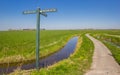 Bicycle path with a road sign in Groningen province Royalty Free Stock Photo