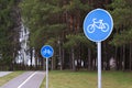 Bicycle path signs in a park Royalty Free Stock Photo