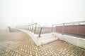 Bicycle pedestrian bridge with fog