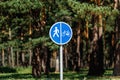 Bicycle and pedestrian lane blue road sign on pole Royalty Free Stock Photo