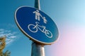 Bicycle and pedestrian shared route road sign