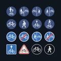 Bicycle and pedestrian traffic warning road signs - illustration icon set isolated