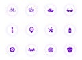 bicycle purple color vector icons on light round buttons