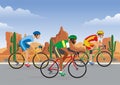 Bicycle race in the road with desert background