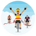 bicycle race winner crossing the finish line. Vector illustration decorative design