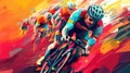 Bicycle racers competing on cycling championship. Cycle sports event low-poly vector illustration