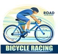 Bicycle racing. Road sports. Isolated vector on white background. Cycling emblem. Competition. Race. The winner racer rushes at