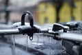 Bicycle rack on a car covered in ice after frozen rain Royalty Free Stock Photo