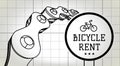 Bicycle rent sign on blueprint background with bicycle chain. Vector