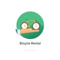 Bicycle rent vector sign, flat cartoon cycle rental icon clipart