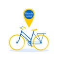 Bicycle rental. Ground two wheeled transport icon blue and yellow color isolated on white background.