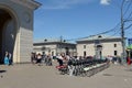 Bicycle rental at the ground entrance hall of the metro stations `Park Kultury` Koltsevoi and Sokolnicheskiy lines of Moscow.