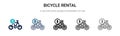 Bicycle rental icon in filled, thin line, outline and stroke style. Vector illustration of two colored and black bicycle rental Royalty Free Stock Photo