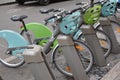 Bicycle rental in Paris, colorful bicycles