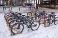 Bicycle rental parking under the snow