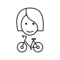 Bicycle rental and sharing. Bicycle and girl. Female client of a public bike in a car sharing mobile service. Editable