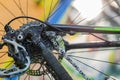 Bicycle repair. Dirty rear derailleur and bike cassette. Close-up Royalty Free Stock Photo