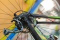 Bicycle repair. Dirty rear derailleur and bike cassette. Close-up Royalty Free Stock Photo