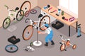 Bicycle Repairs Isometric Illustration