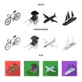 Bicycle, rickshaw, plane, yacht.Transport set collection icons in black, flat, monochrome style vector symbol stock